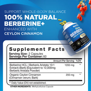 Berberine HCI Plus Organic Ceylon Cinnamon - 120 Capsules