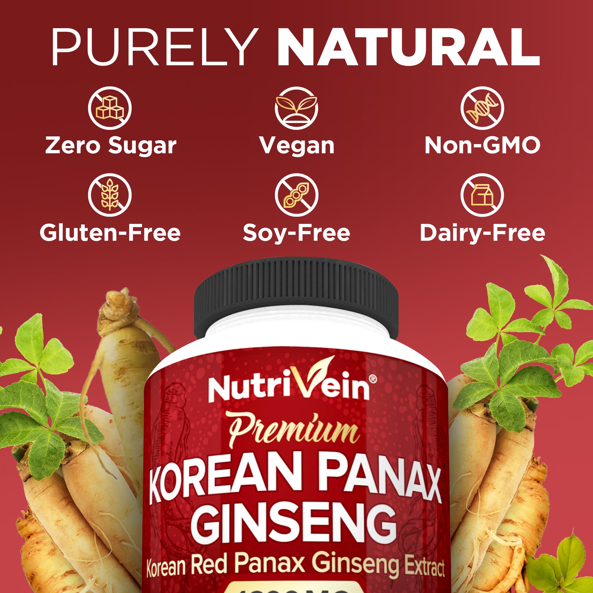 ZHPHK Korean Red Panax Ginseng – 1600mg Extra Strength – 120 Vegan Capsules – Brain, Energy & Focus Support – Exp 07/2027
