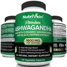Nutrivein Organic Ashwagandha 1600mg capsules.