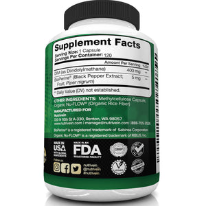 Nutrivein - DIM Supplement 400mg Diindolylmethane Plus Bioperine - 120 Capsules