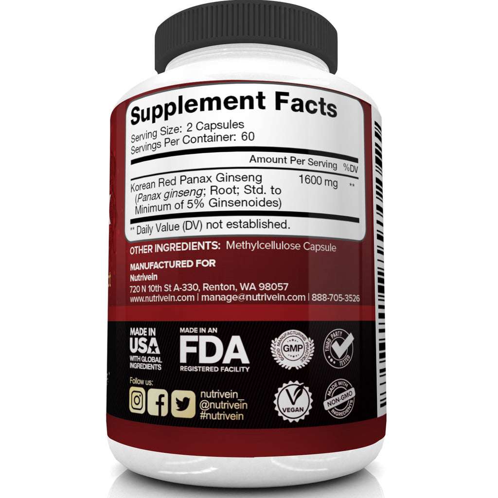 Red Korean Panax Ginseng 4800 Mg- 200 Veg Caps (100% Vegetarian, Non-GMO & Glute - Foto 9